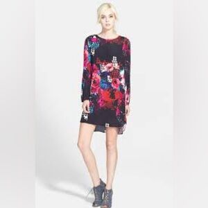 Wayf Black Floral Houndstooth Mini Dress